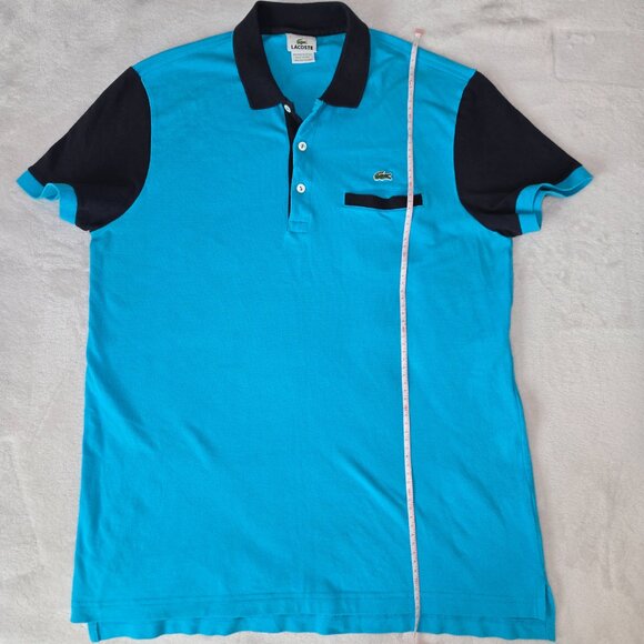 Lacoste Men’s Polo Shirt Size 7 (XL) Turquoise Blue & Navy – Crocodile Logo - Picture 8 of 12